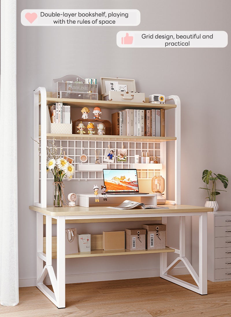 Sharpdo Simple Desktop Computer Table, Desk And Bookshelf, Suitable for Study/Office/Storage (Grid Storage Board Not Included)120*60*150CM - Image 2