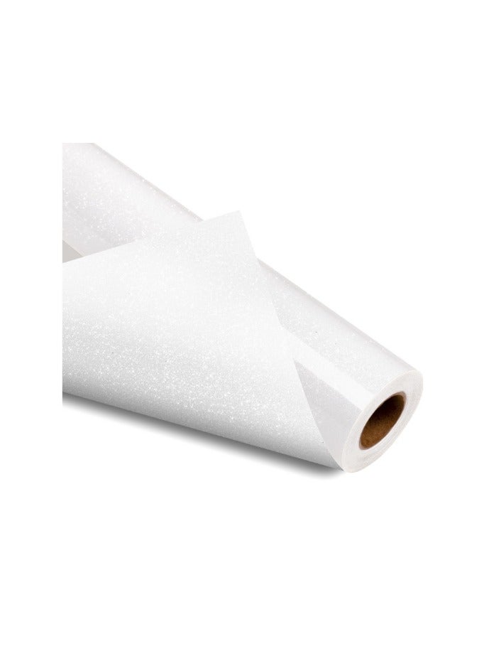Kalon KALON® White Glitter Heat Transfer Vinyl Roll 12'' x 10ft 3 Meter for T-Shirts, Bags,fabric.Craft Hats & Shoes – Premium HTV for Iron-On or Heat Press HTV Vinyl - Image 1