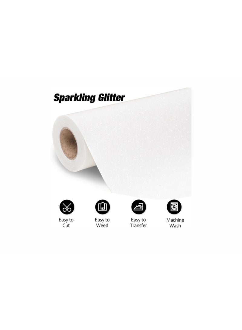 Kalon KALON® White Glitter Heat Transfer Vinyl Roll 12'' x 10ft 3 Meter for T-Shirts, Bags,fabric.Craft Hats & Shoes – Premium HTV for Iron-On or Heat Press HTV Vinyl - Image 4