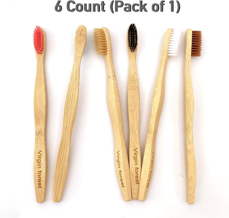 Virgin Forest Bamboo Toothbrushes, Eco-Friendly Soft Bristles Toothbrush, Biodegradable Wood Toothbrush Set of 6 - Image 5
