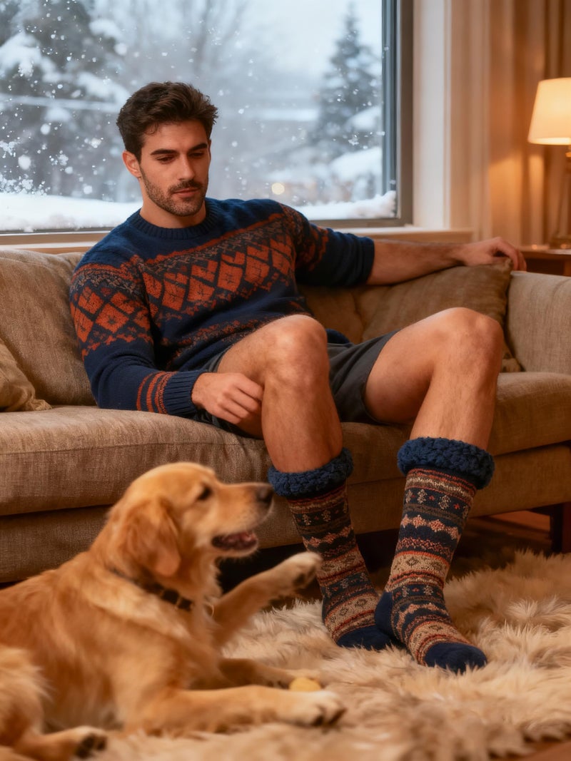 Cozylook Men's Fuzzy Slipper Socks - Non-Slip Grips, Thermal Winter Socks, Plush Sherpa Lined, Gifts & Stocking Stuffers - Image 2