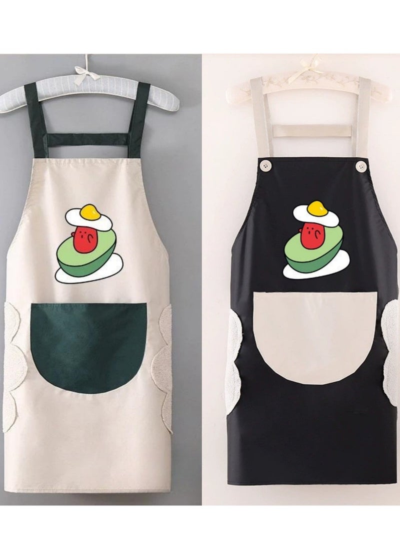 2 Pack Kitchen Apron with Hand Wipe,Water-drop Resistant,Cooking Bib Aprons[The perfect gift for Mother's Day, birthdays, or holidays] - Image 1