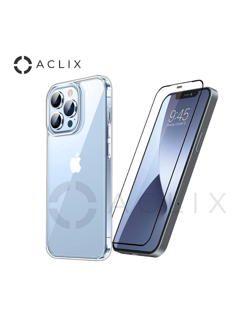 ACLIX IPhone 14 ProMax with A 3D Black Border Glass Screen Protector 6.7 inch Shockproof Protective Case, Soft Scratch-Resistant Protection Case, Slim Transparent Thin Case for IPhone 14 Pro Max (Pack of 2)