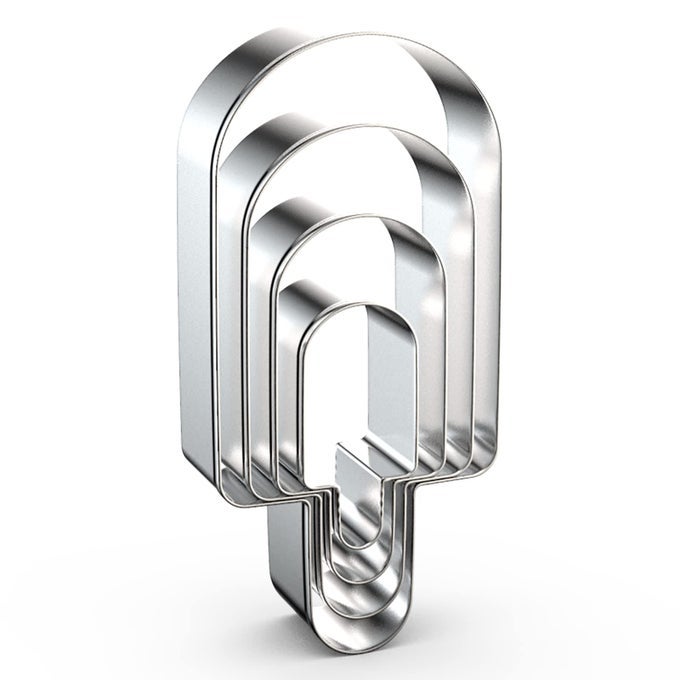 POPSICLE COOKIE CUTTER SET IN ASSORTED LARGE SIZES 5 4 3 2 4 PIECE STAINLESS STEEL