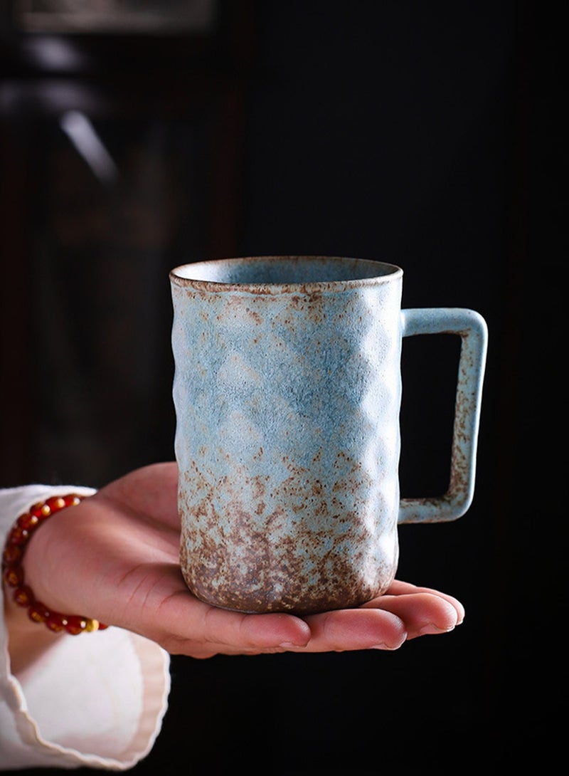Special-Shaped Mugs, Retro Ceramic Cups, Irregular Cups, Stoneware Water Cups, High-Value Coffee Cups（Diamond Cup 330ml-Dark Green） - Image 4