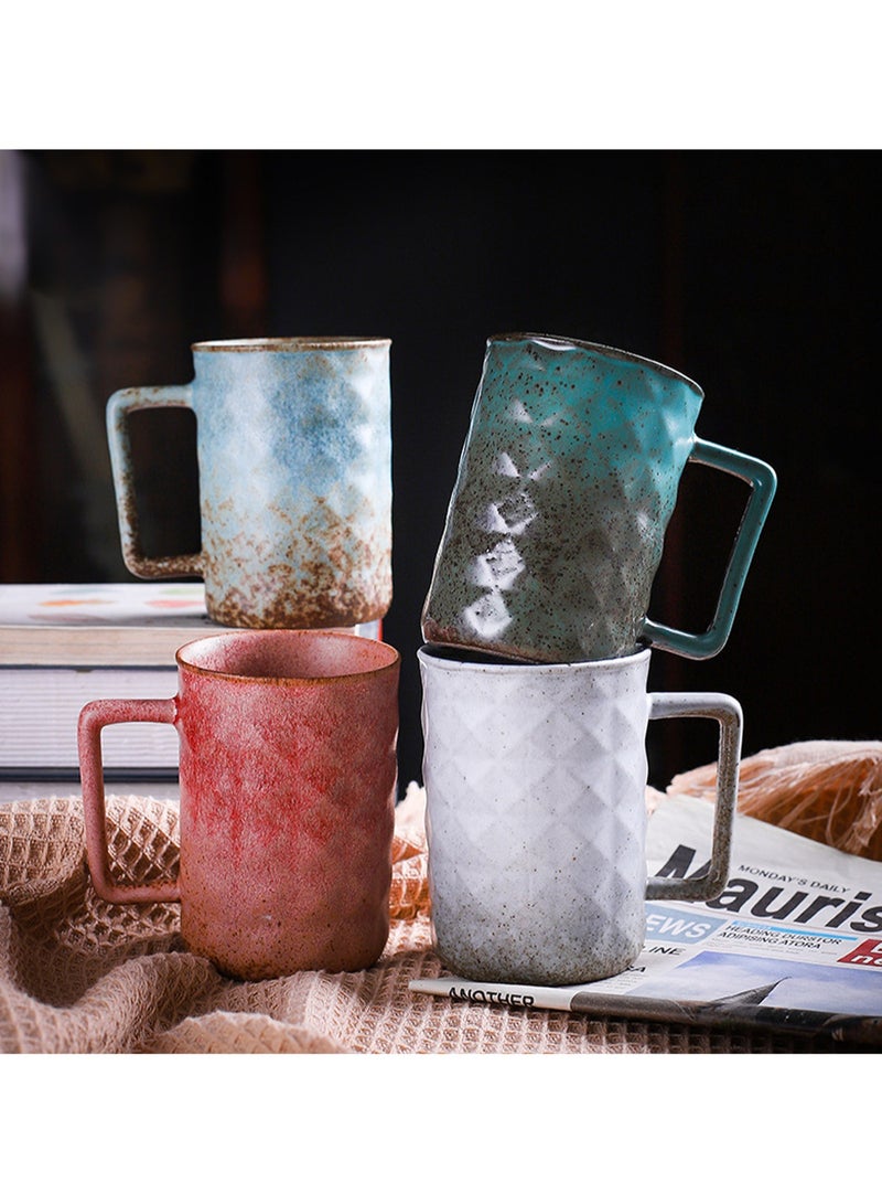 Special-Shaped Mugs, Retro Ceramic Cups, Irregular Cups, Stoneware Water Cups, High-Value Coffee Cups（Diamond Cup 330ml-Dark Green） - Image 5