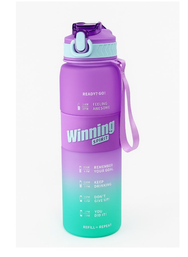 Toshionics 1000ml Motivational Winning Spirit Water Bottle with Time Markers, One-Touch Lockable Lid, Flip-Up Integrated Straw, One Carry Handle and Non-Slip Lid - BPA-Free, Leak-Proof Lid, Eco- Friendly, Plastic, Reusable, Drink Reminder Water Bottle for Adults and Kids in School, Office, Daily Hydration, Gym, Fitness, Yoga, Cycling, Hiking, Outdoor Camping, Hiking, Sports and Travel, 32oz Bottle - Image 1