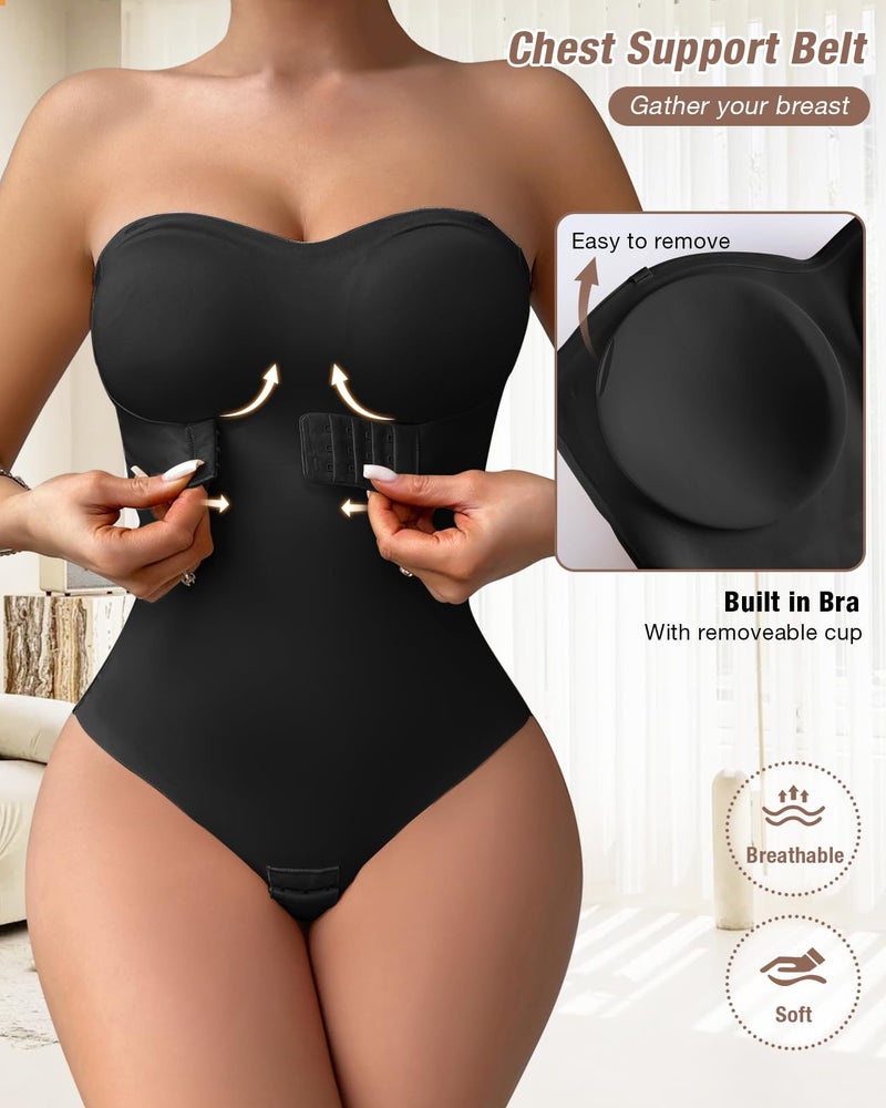 USEASY Shapewear Bodysuit Tummy Control Strapless Bra Shapewear for Women Strapless Faja Body Shaper Thong Light Shapewear Black 3XL - Image 4