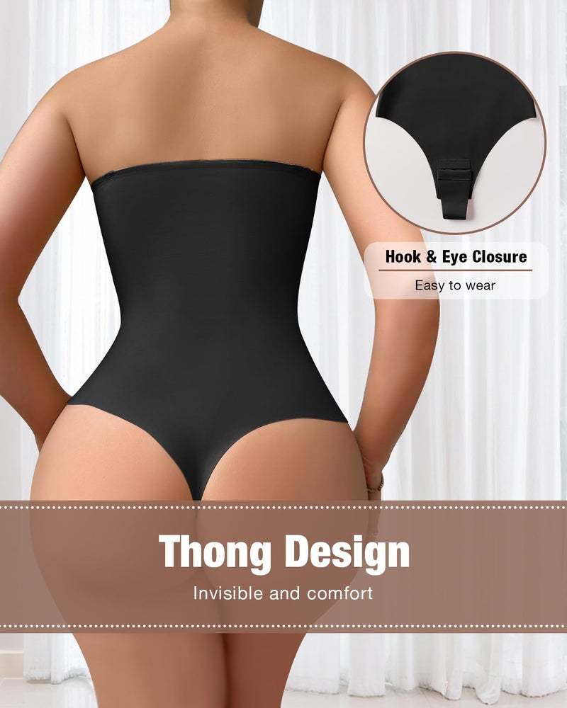 USEASY Shapewear Bodysuit Tummy Control Strapless Bra Shapewear for Women Strapless Faja Body Shaper Thong Light Shapewear Black 3XL - Image 2