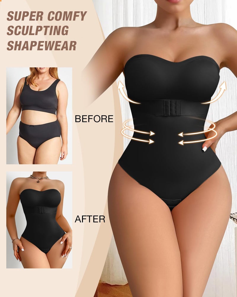 USEASY Shapewear Bodysuit Tummy Control Strapless Bra Shapewear for Women Strapless Faja Body Shaper Thong Light Shapewear Black 3XL - Image 5