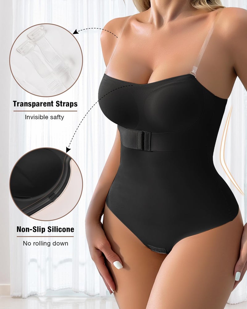 USEASY Shapewear Bodysuit Tummy Control Strapless Bra Shapewear for Women Strapless Faja Body Shaper Thong Light Shapewear Black 3XL - Image 3