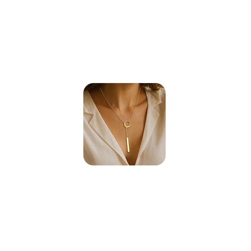 VIROMY Gold Lariat Necklace for Women -Dainty Long Chain Pendant Necklaces for Women Drop Bar Y-Shaped Necklaces Trendy Statement Necklace Gold Jewelry - Image 1