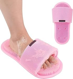 Istore Shower Foot Scrubber with NonSlip Suction Cups Silicone Bristle Shower Foot Cleaning Brush Slipper for Spa Massager Exfoliating Dead Skin Remover Multicolor