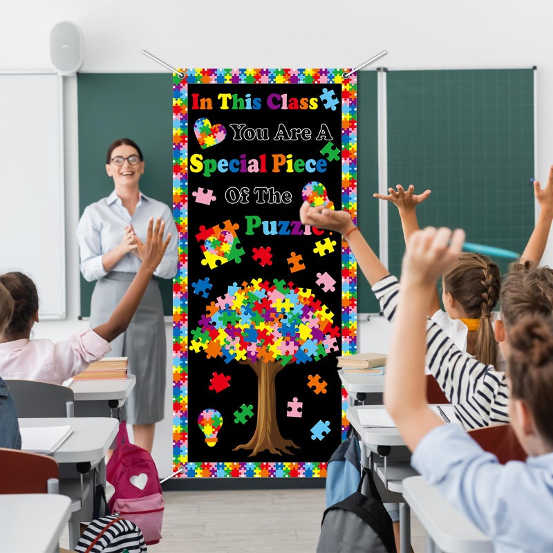 Wiooffen Back To School Puzzle Tree Classroom Door Cover You Are A Special Piece Of The Puzzle Hanging Banner Decoration Positive Colorful Tree Porch Sign for School Indoor Outdoor Wall Window Decor - Image 5