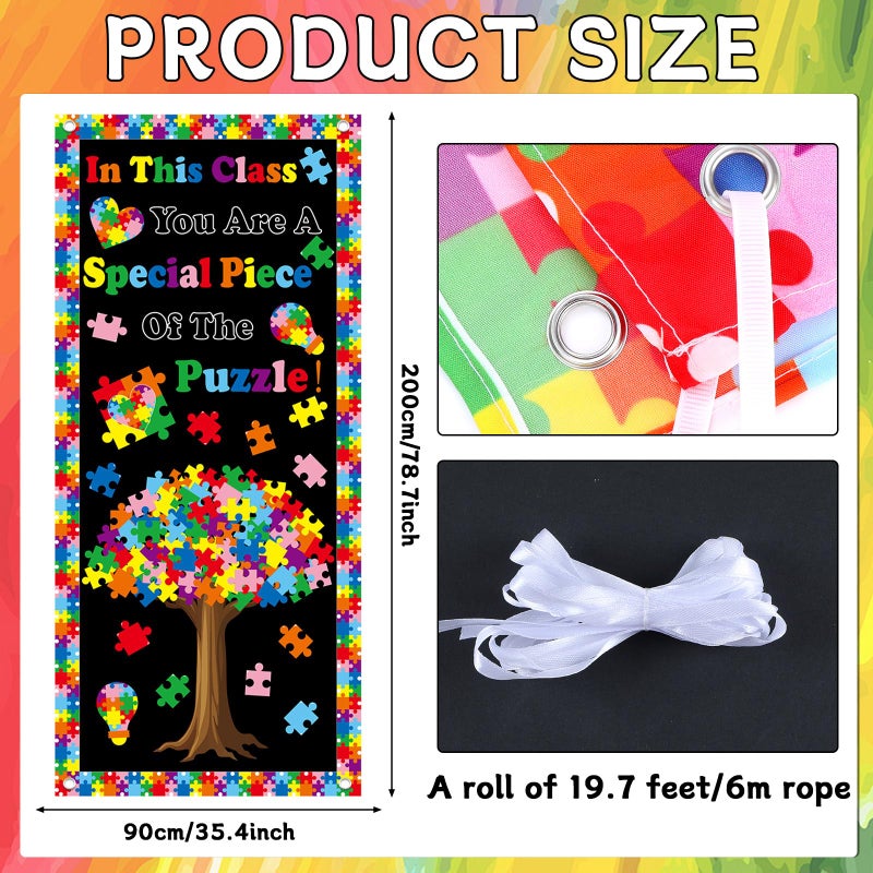Wiooffen Back To School Puzzle Tree Classroom Door Cover You Are A Special Piece Of The Puzzle Hanging Banner Decoration Positive Colorful Tree Porch Sign for School Indoor Outdoor Wall Window Decor - Image 2