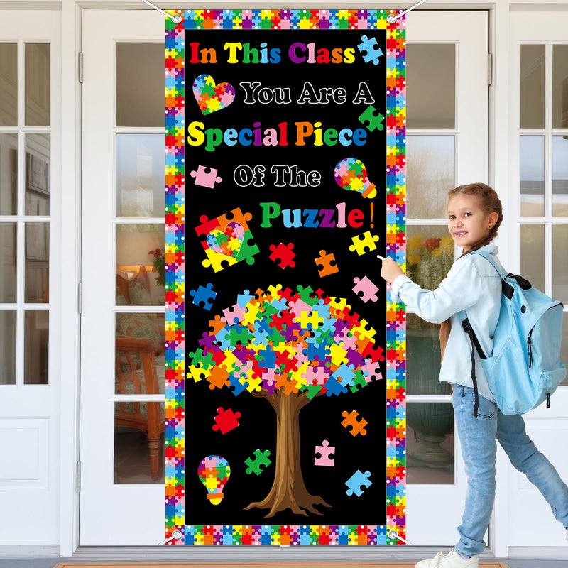 Wiooffen Back To School Puzzle Tree Classroom Door Cover You Are A Special Piece Of The Puzzle Hanging Banner Decoration Positive Colorful Tree Porch Sign for School Indoor Outdoor Wall Window Decor - Image 1