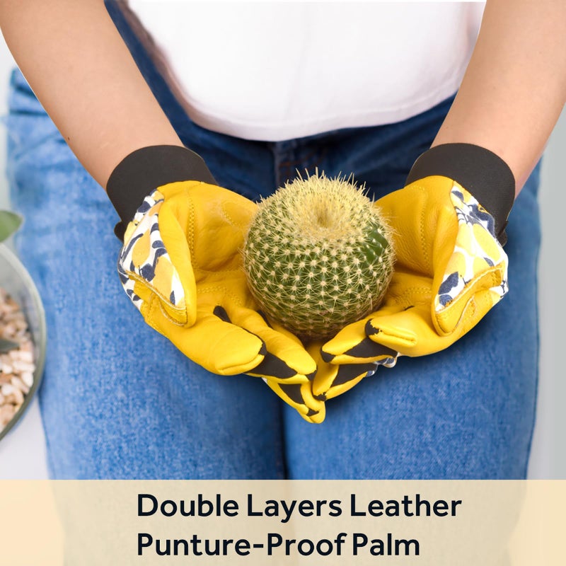 OIZEN Cowhide Leather Thorn Proof & Puncture Resistant Gardening Gloves for Women and Men, Touchscreen Compatible Working Gloves for Weeding, Digging, Planting, Gardening Gifts for Women, Size Medium - Image 5