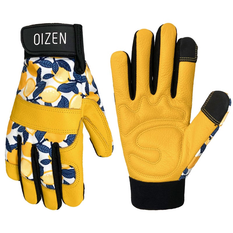 OIZEN Cowhide Leather Thorn Proof & Puncture Resistant Gardening Gloves for Women and Men, Touchscreen Compatible Working Gloves for Weeding, Digging, Planting, Gardening Gifts for Women, Size Medium - Image 1
