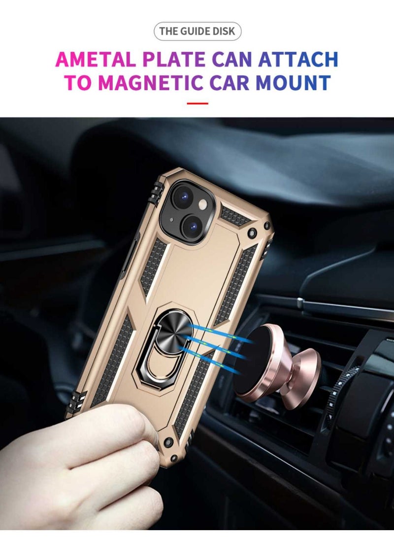 iPhone 14 Case (Gold) - Slim Fit Shockproof Case with 360° Rotatable Ring Kickstand & Magnetic Car Mount, Soft TPU+Hard PC, Easy Clean for Apple iPhone 14 (6.1-inch) - Image 3