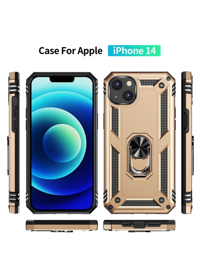 iPhone 14 Case (Gold) - Slim Fit Shockproof Case with 360° Rotatable Ring Kickstand & Magnetic Car Mount, Soft TPU+Hard PC, Easy Clean for Apple iPhone 14 (6.1-inch) - Image 2