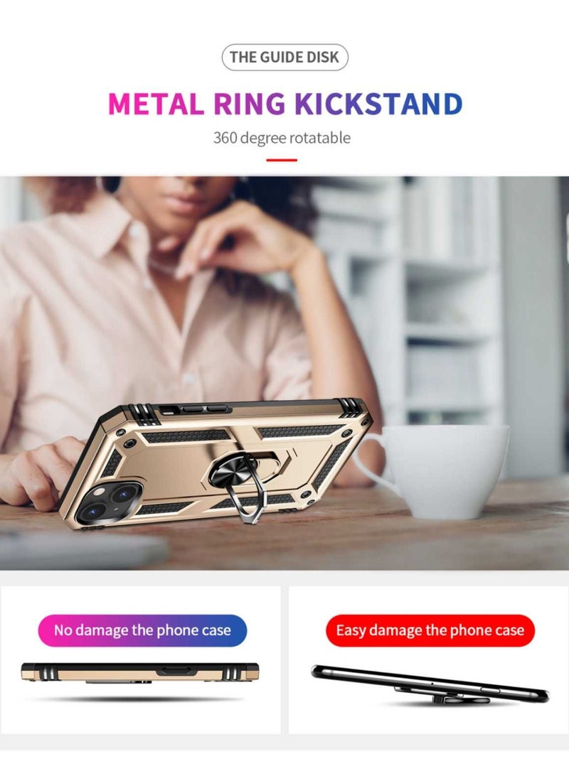 iPhone 14 Case (Gold) - Slim Fit Shockproof Case with 360° Rotatable Ring Kickstand & Magnetic Car Mount, Soft TPU+Hard PC, Easy Clean for Apple iPhone 14 (6.1-inch) - Image 4