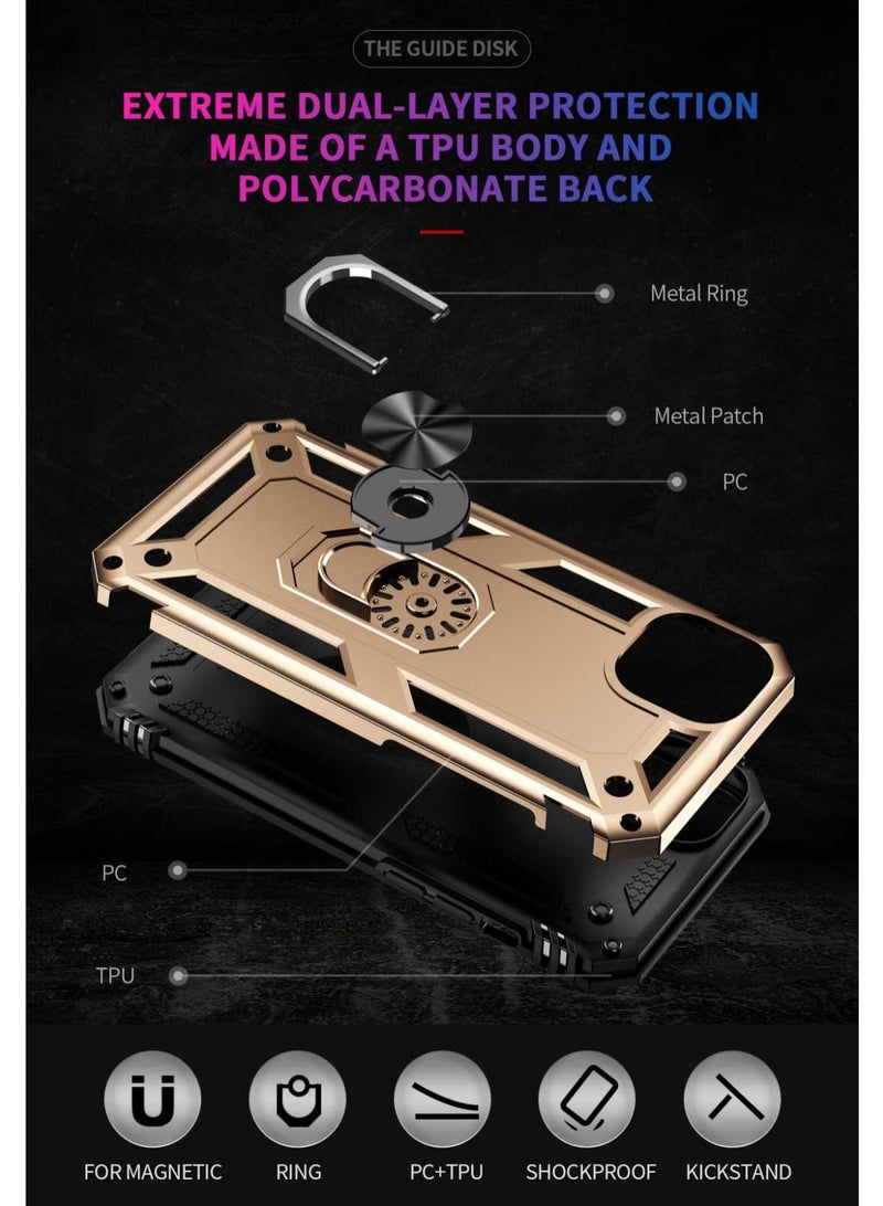iPhone 14 Case (Gold) - Slim Fit Shockproof Case with 360° Rotatable Ring Kickstand & Magnetic Car Mount, Soft TPU+Hard PC, Easy Clean for Apple iPhone 14 (6.1-inch) - Image 5