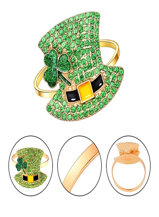 HSWE 8Pcs St Patrick's Day Napkin Rings Rhinestone Top Hat Metal Serviette Buckles Holder Crystal Green Leprechaun Hat Napkin Holder for Irish Holidays Party Dinner Table Decoration - Image 4