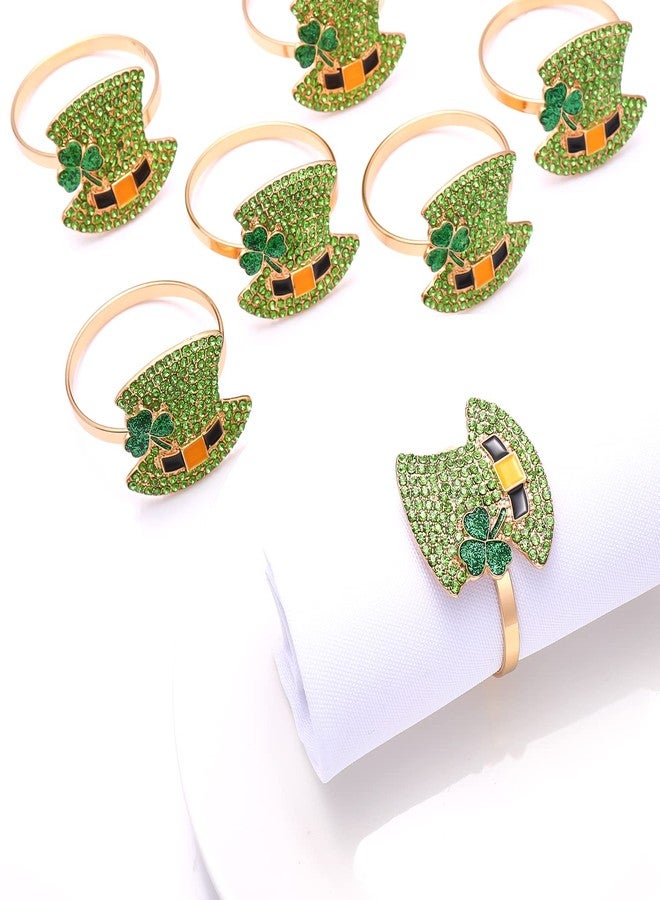 HSWE 8Pcs St Patrick's Day Napkin Rings Rhinestone Top Hat Metal Serviette Buckles Holder Crystal Green Leprechaun Hat Napkin Holder for Irish Holidays Party Dinner Table Decoration - Image 2