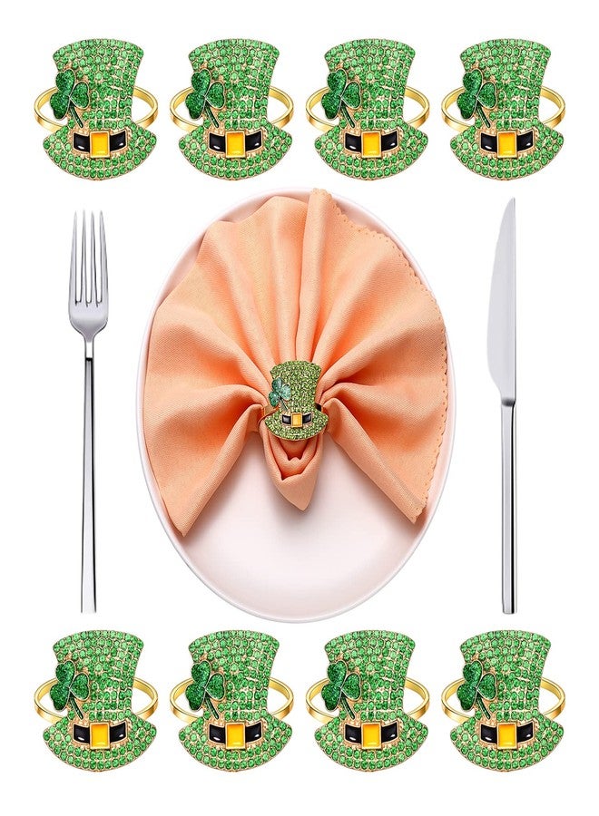 HSWE 8Pcs St Patrick's Day Napkin Rings Rhinestone Top Hat Metal Serviette Buckles Holder Crystal Green Leprechaun Hat Napkin Holder for Irish Holidays Party Dinner Table Decoration - Image 3