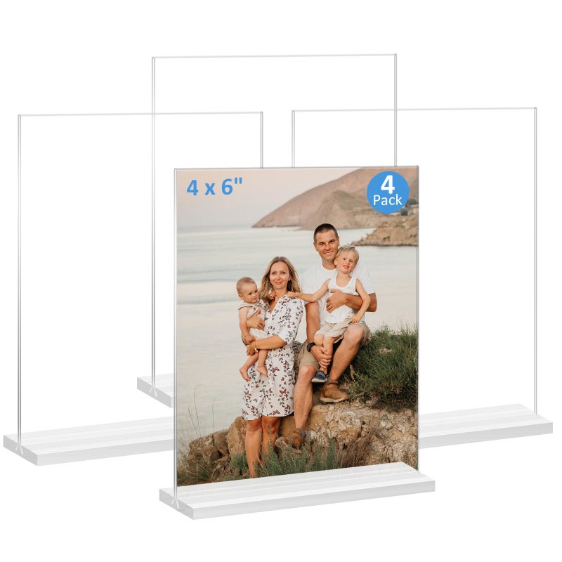 Douildhaiy Acrylic Picture Frame 4x6 inches  4 Pack Clear Plastic Picture Frames Holder Standing Double Sided Picture Desktop Display for Photo Home Office -Vertical - Image 1