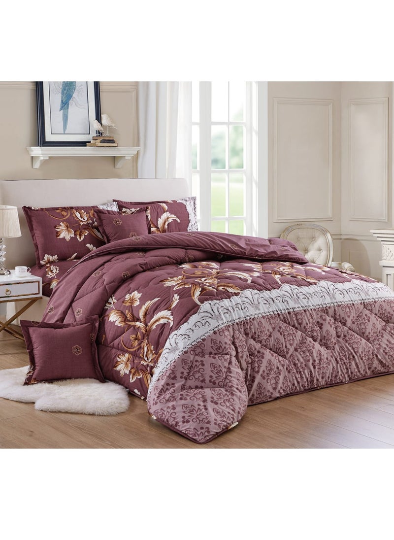 Moon 6Piece King Size 220x240Cm Comforter Set Medium Filling Bedding Set for All Season Includes 1Comforter 1Bedsheet 2Pillow Shams and 2Cushion cases 