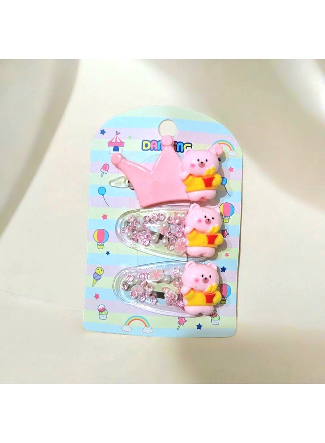 مجموعة من ٣ كلبس للشعر / وردي - Image 1