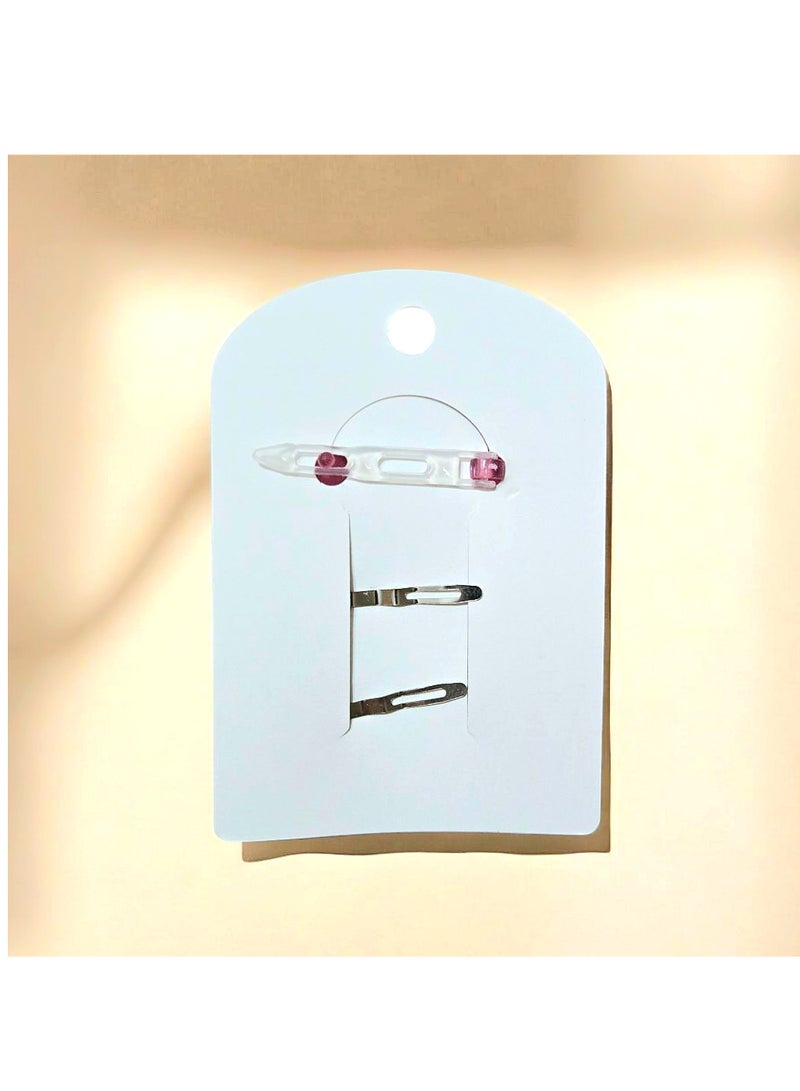 مجموعة من ٣ كلبس للشعر / وردي - Image 2