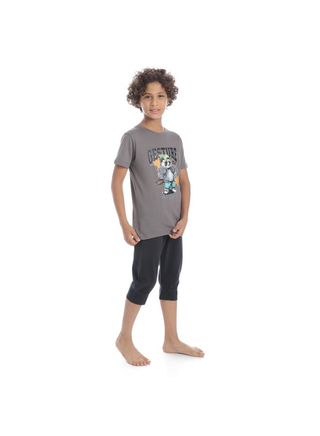 Caesar Boys printed cotton T-Shirt With Short Set  - Image 5