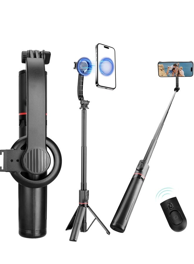 PADOM بادوم لحامل ثلاثي القوائم ماغسيف لهاتف آيفون 41" عصا سيلفي مع جهاز تحكم عن بعد، حامل ثلاثي القوائم لتسجيل الفيديو، حامل ثلاثي القوائم للهاتف المحمول - Image 1