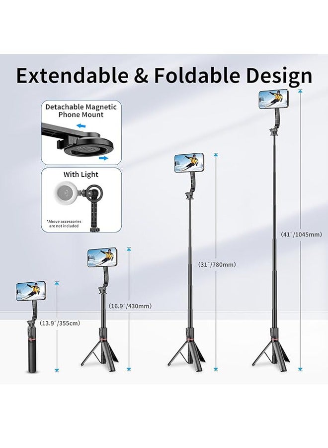PADOM بادوم لحامل ثلاثي القوائم ماغسيف لهاتف آيفون 41" عصا سيلفي مع جهاز تحكم عن بعد، حامل ثلاثي القوائم لتسجيل الفيديو، حامل ثلاثي القوائم للهاتف المحمول - Image 3