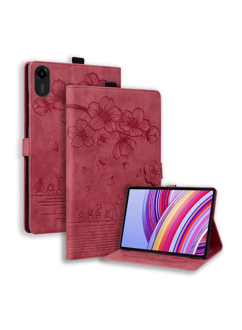 غطاء حماية راقي لجهاز Redmi Pad 2 مقاس 11 بوصة 2025 - تصميم جلدي PU رفيع مع حامل قلم وفتحة بطاقات وحامل قاعدي قابل للطي