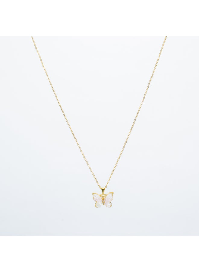 The Black Pearl Accessories Stainless Steel Necklace with a White Zirconic Butterfly Pendant - Image 2