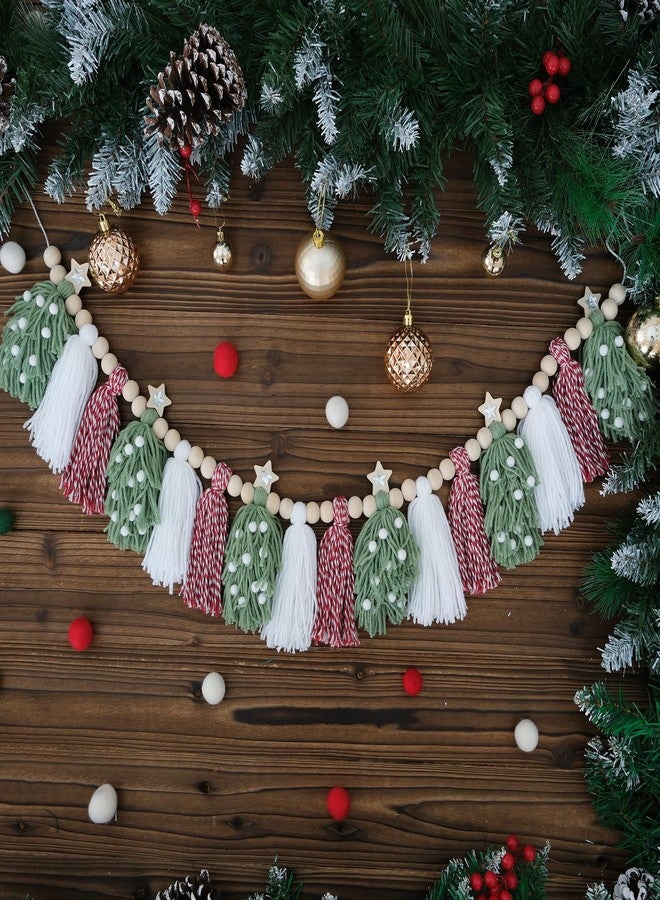 HODIHIWI Christmas Tassel Garland Banner Wood Bead Red Green Xmas Holiday Tree Wall Hanging Home Decor for Party Decoration - Image 2