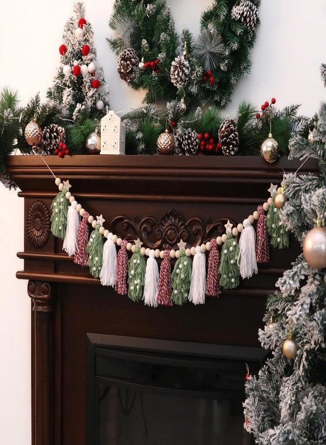 HODIHIWI Christmas Tassel Garland Banner Wood Bead Red Green Xmas Holiday Tree Wall Hanging Home Decor for Party Decoration - Image 1