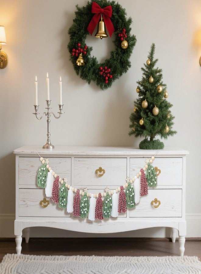 HODIHIWI Christmas Tassel Garland Banner Wood Bead Red Green Xmas Holiday Tree Wall Hanging Home Decor for Party Decoration - Image 5