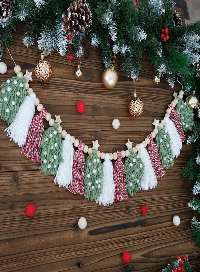 HODIHIWI Christmas Tassel Garland Banner Wood Bead Red Green Xmas Holiday Tree Wall Hanging Home Decor for Party Decoration - Image 3