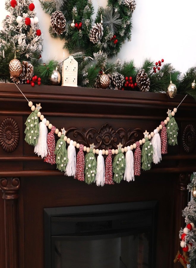 HODIHIWI Christmas Tassel Garland Banner Wood Bead Red Green Xmas Holiday Tree Wall Hanging Home Decor for Party Decoration - Image 4