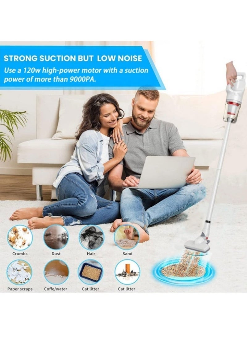 إثارة مكنسة كهربائية محمولة لاسلكية، مكنسة كهربائية محمولة للسيارة للتنظيف الرطب والجاف بقوة 9000 باسكال، فلتر HEPA ثماني المراحل، مكنسة كهربائية صغيرة خفيفة الوزن قابلة لإعادة الشحن للسيارة والمنزل والمطبخ، كوب غبار سعة 1.2 لتر، ضوضاء منخفضة ≤ 75 ديسيبل، شحن USB، مع فرشاة وفوهات وخرطوم تمديد - أبيض - Image 5