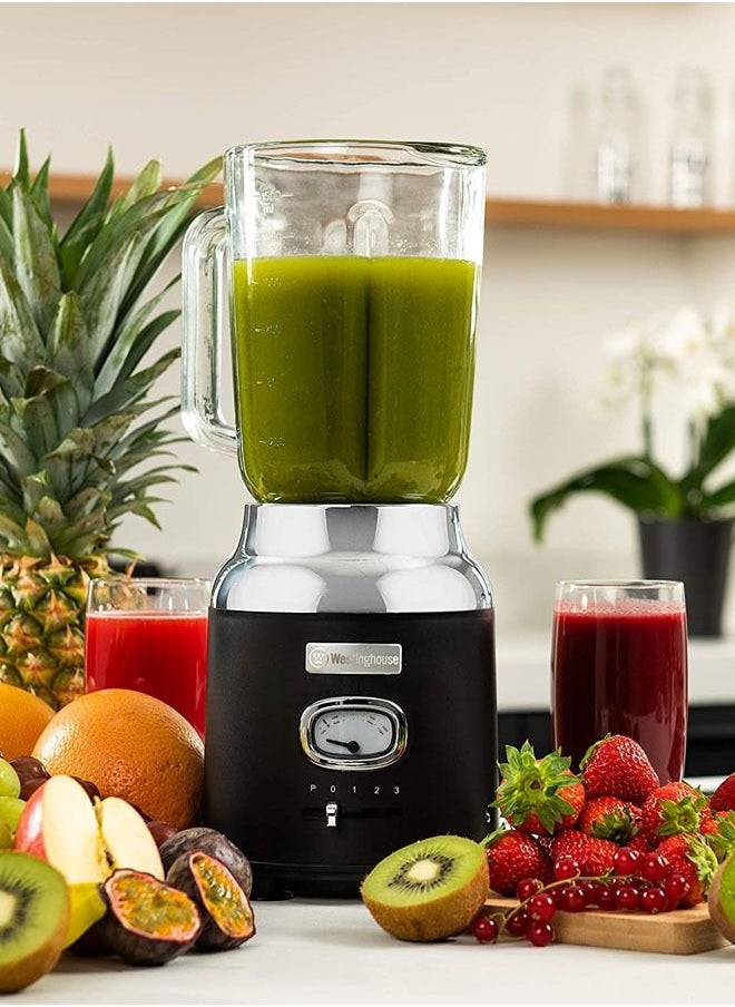 Westinghouse - Westinghouse Retro Food Blender 600 Watt Blender for Kitchen  Smoothie Maker with 1.5 L Glass Jug  Mixer Blender For Milkshake Soup Fruit  Juice and Smoothies  Black - Image 1