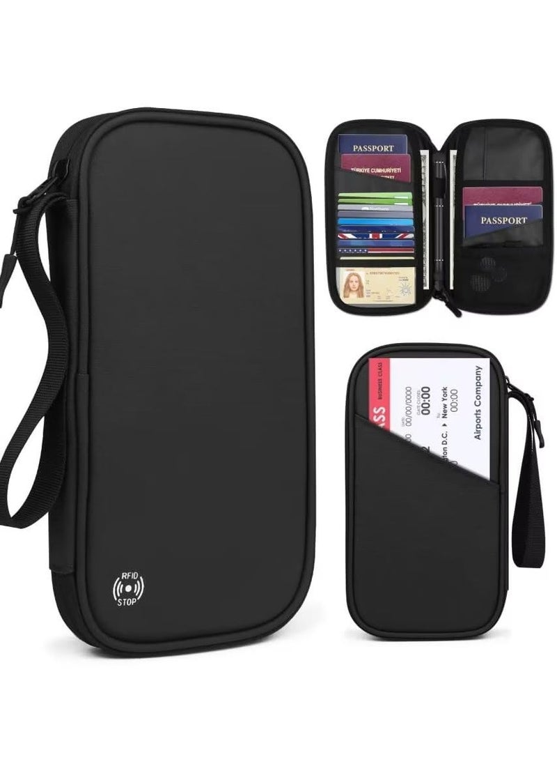Excefore - Family Passport Holder Travel Wallet, RFID Blocking Travel Document Organiser Passport Cover, Ideal for Keeping Your Passport, ID Cards, Flight Tickets, and Money Safe and Secure, Black - Image 1