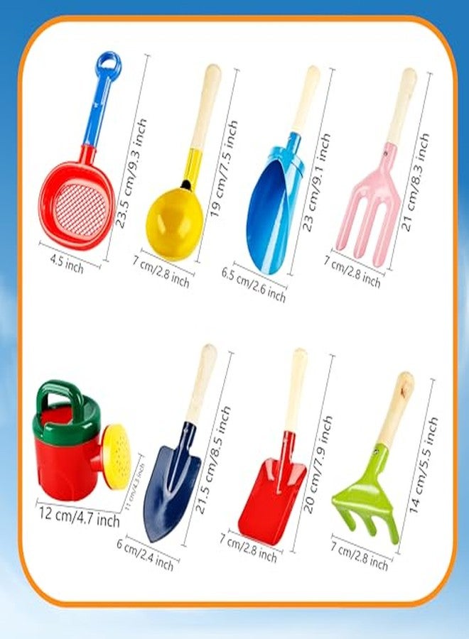 Feradny 8 Pcs Kids Beach Sand Tools Metal Beach Spoon, Fork, Trowel, Rake, Flat and Pointed Shovel Sand Toys with Sturdy Wooden Handle Watering Can Sand Sifter Sieves for Children Beach Gardening Use - Image 3