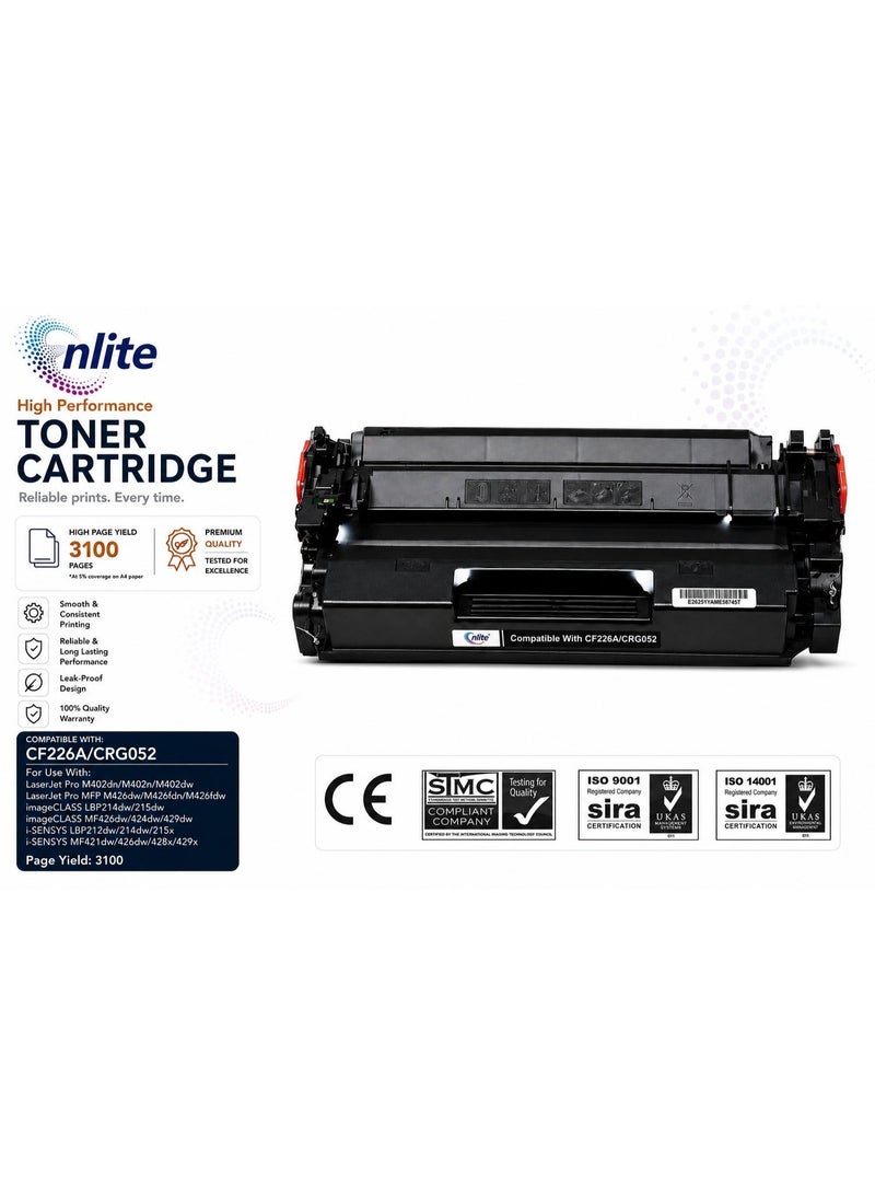 إنلايت خرطوشة حبرعالية الجودة متوافقة مع  CF226A (26A) / CRG052 أسود لطابعات HP LaserJet Pro و Canon i-SENSYS - Image 2