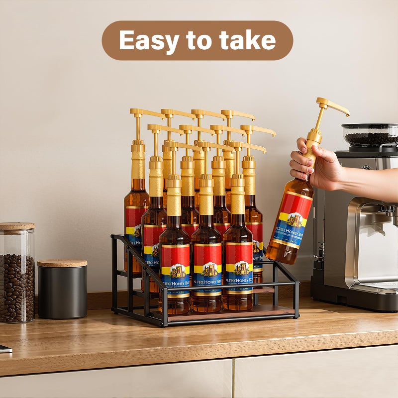 kimilus Coffee Syrup Organizer Rack, Liquor Bottle Display Shelf, 3 Tier 12 Syrup Bottles Holder Stand for Coffee Bar Kitchen Small Wine Rack for Family Storage for Syrup Wine Dressing - Image 2