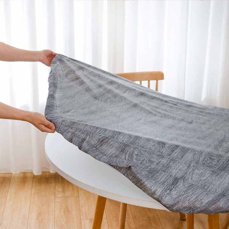 LIBERECOO Round Vinyl Fitted Tablecloth with Flannel Backing Elastic Edge Table Cover Waterproof Stain-Resistant Wipeable Tablcloths Fits 45-56" Round Tables - Image 2